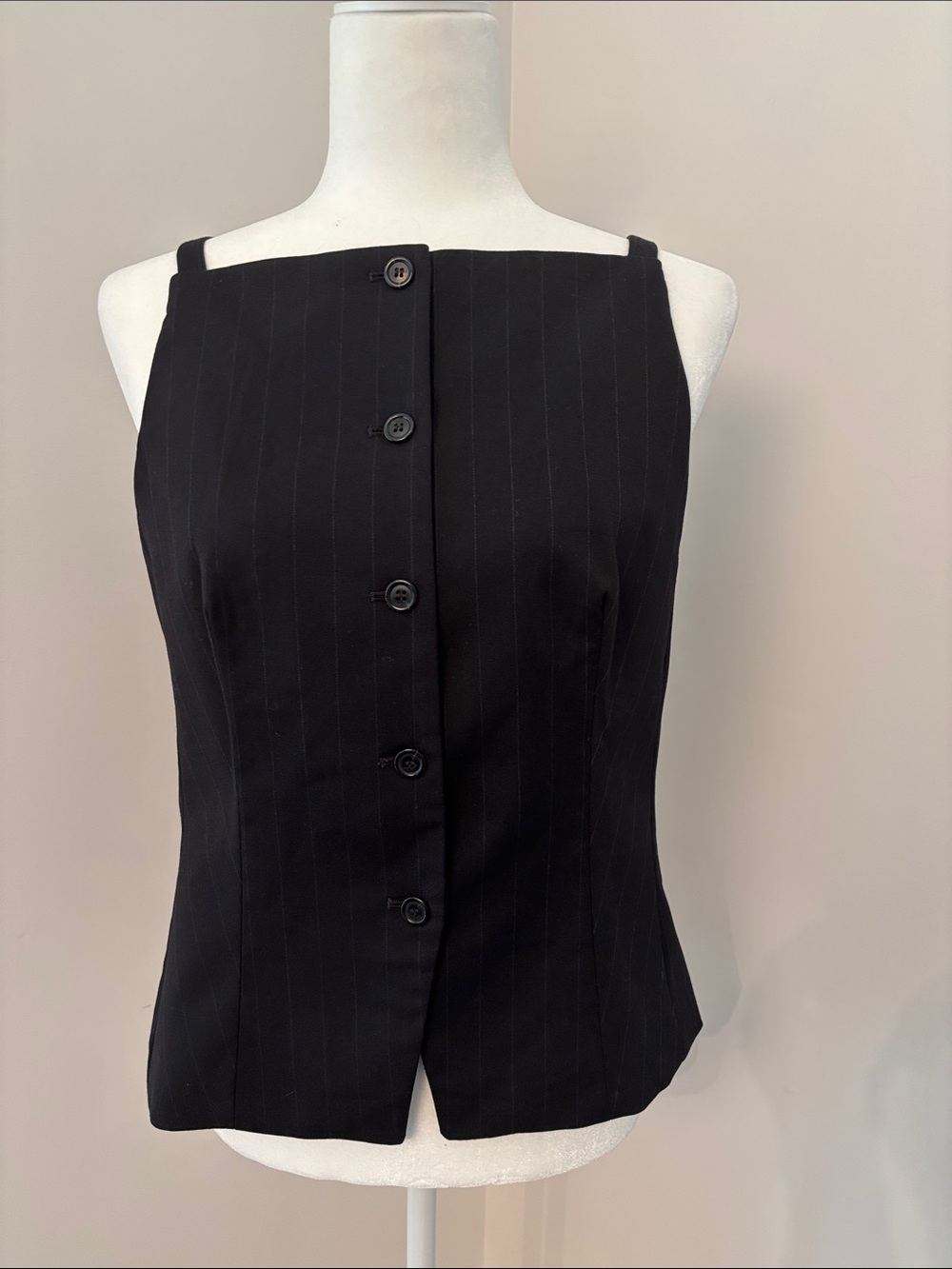 H&M Black Pinstripe Button-Down Sleeveless Top